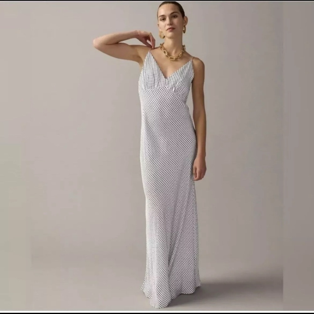 J. Crew Collection NWT full length Luster Crepe V-neck slip dress in Dot print